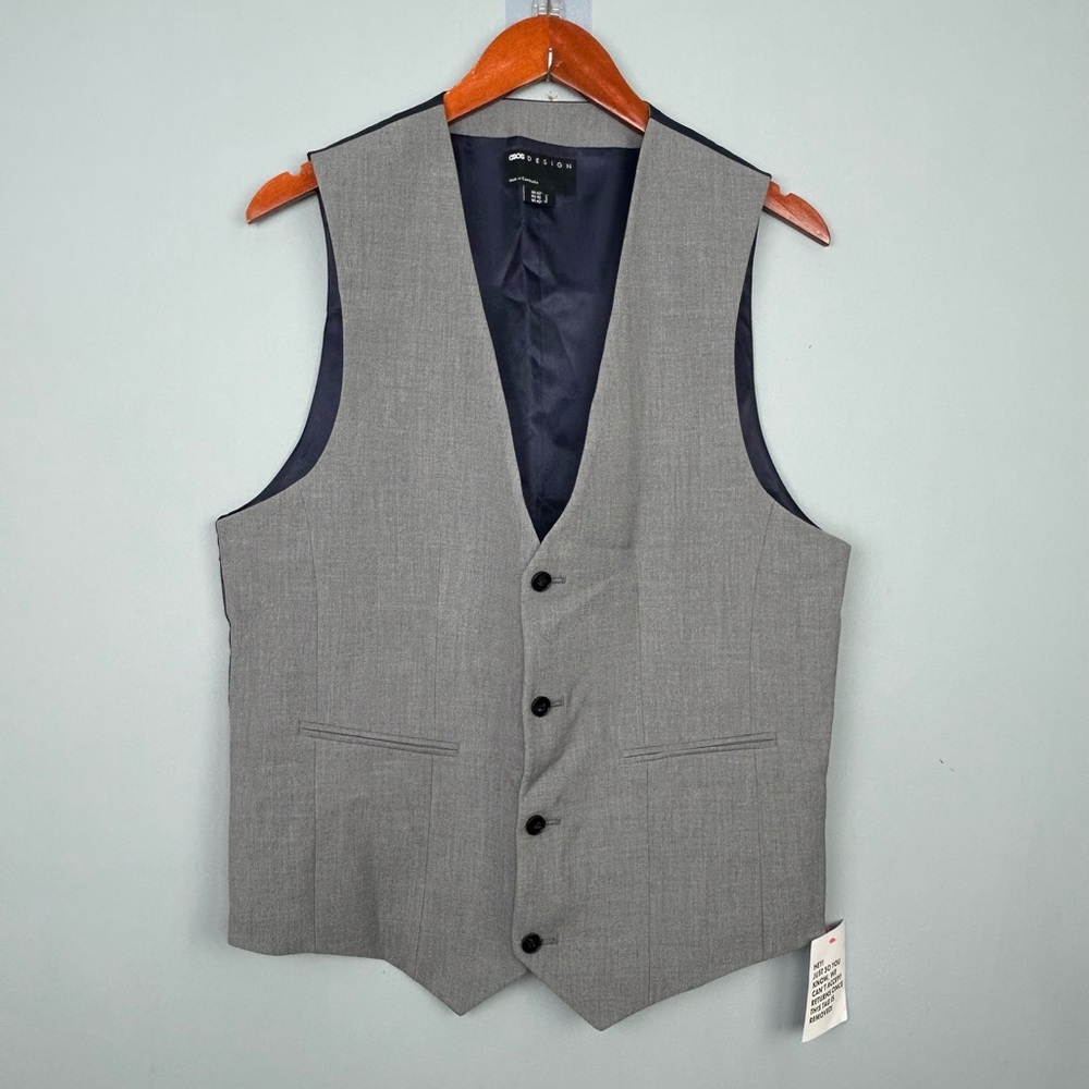 Asos design Men’s slim suit waistcoat in gray-blue size 42” Long NWT